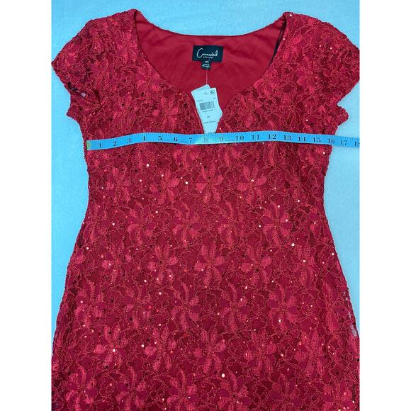 CONNECTED APPAREL 6P petite red lace sequin cap sleeve party maxi dress NWT B83 - Picture 6 of 8